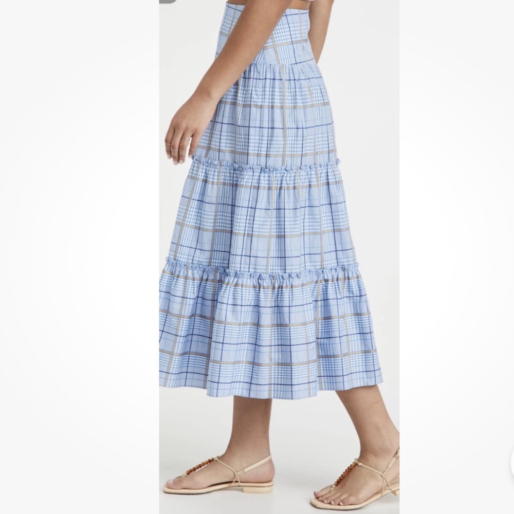 SHOSHANNA Light Blue Plaid Maxi Skirt 0 - Picture 2 of 11